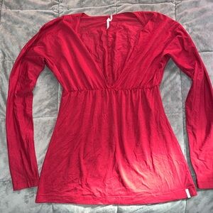 Y2K Deep Red V-Neck Long Sleeve Top